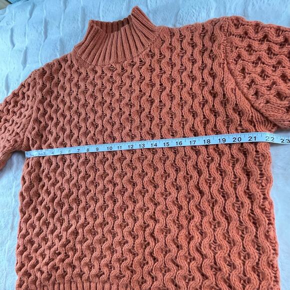 🔥Handmade Cable Knit Turtleneck Orange Pullover Cabin Cottage Retro Sweater - Picture 10 of 13